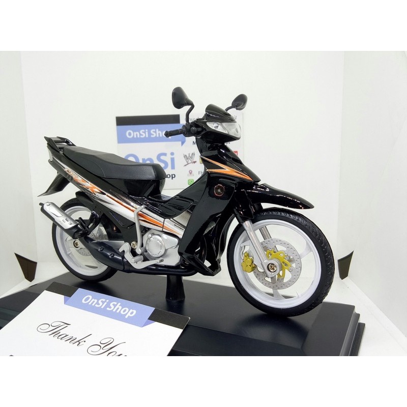 YAMAHA YAZ 125cc (Y125ZR) MÔ HÌNH XE MOTOR ĐỘ ( ĐEN - CAM - bánh trắng ) tỉ lệ 1/12