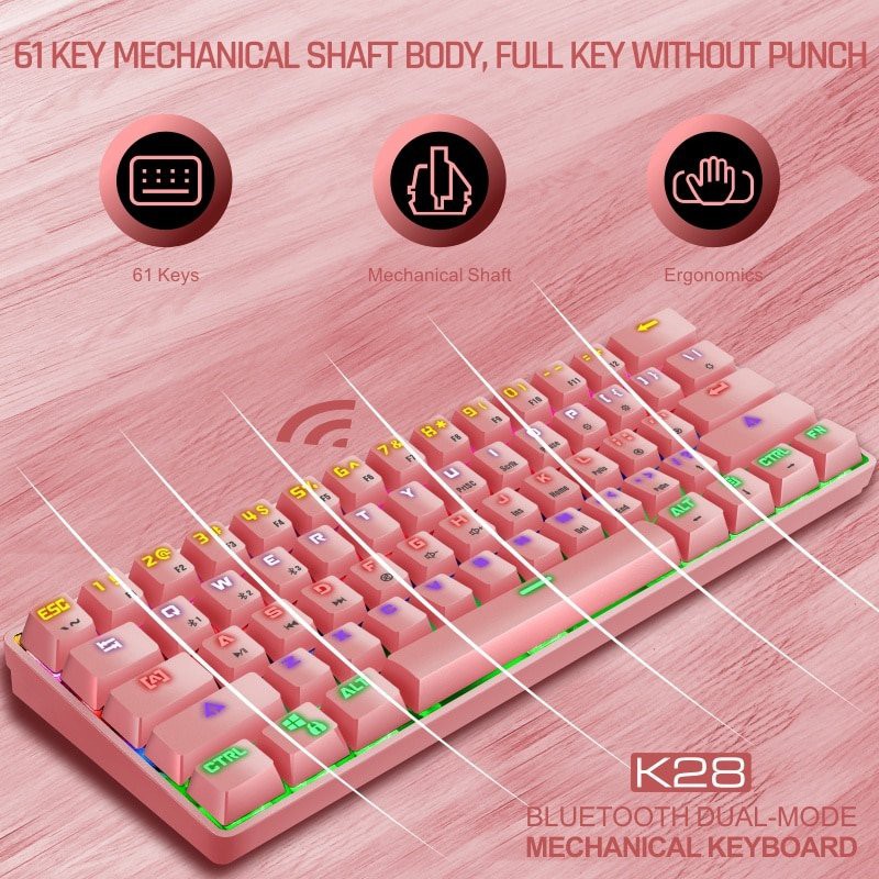 K28 RGB - Bàn phím cơ gaming không dây Bluetooth K28 Led RGB 61 phím dùng cho điện thoại / Laptop / PC - Chính Hãng