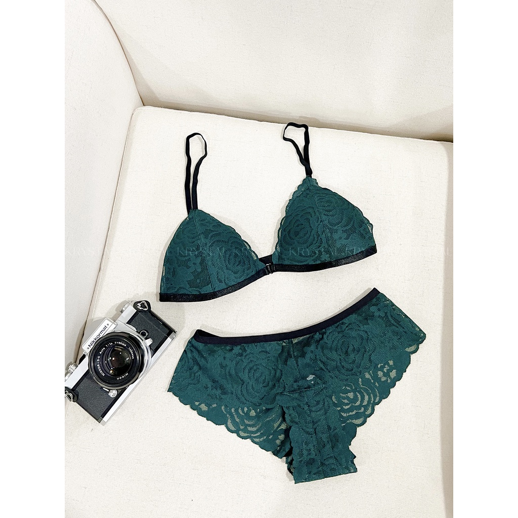 Bộ Đồ Lót Nữ Sexy Màu Xanh Rêu Gồm Áo Có Mút Mỏng Và Quần Cơ Bản Gợi Cảm KRYSTAL A000M04-Q006F01