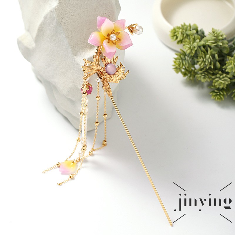 GETNOIVAS Trâm cài tóc dây tua cổ trang gắn đá ngọc trai xinh xắn hợp thời trang