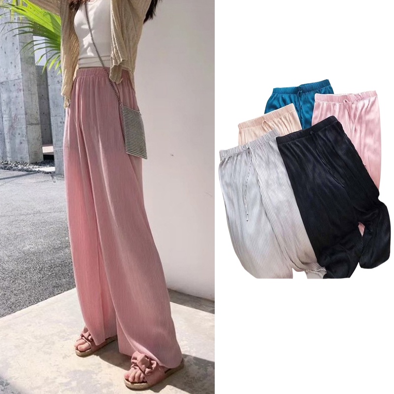 Quần ống rộng thun ôm chân dài lưng thun chất liệu ice silk thoáng mát thấm hút mồ hôi tốt cho các nàng gầy