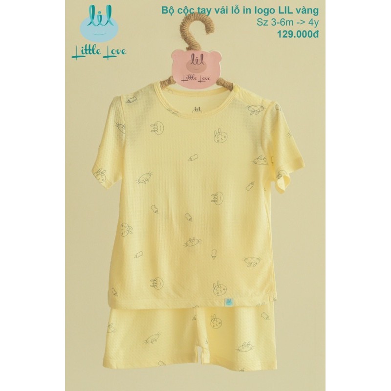 Bộ cộc tay cho bé Vàng bamboo thông hơi Little Love