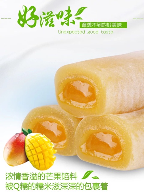 hộp 1kg Bánh Mochi dài (mochi hoa quả) mix 3 vị:xoài, dừa,trà xanh , nsx mới nhất