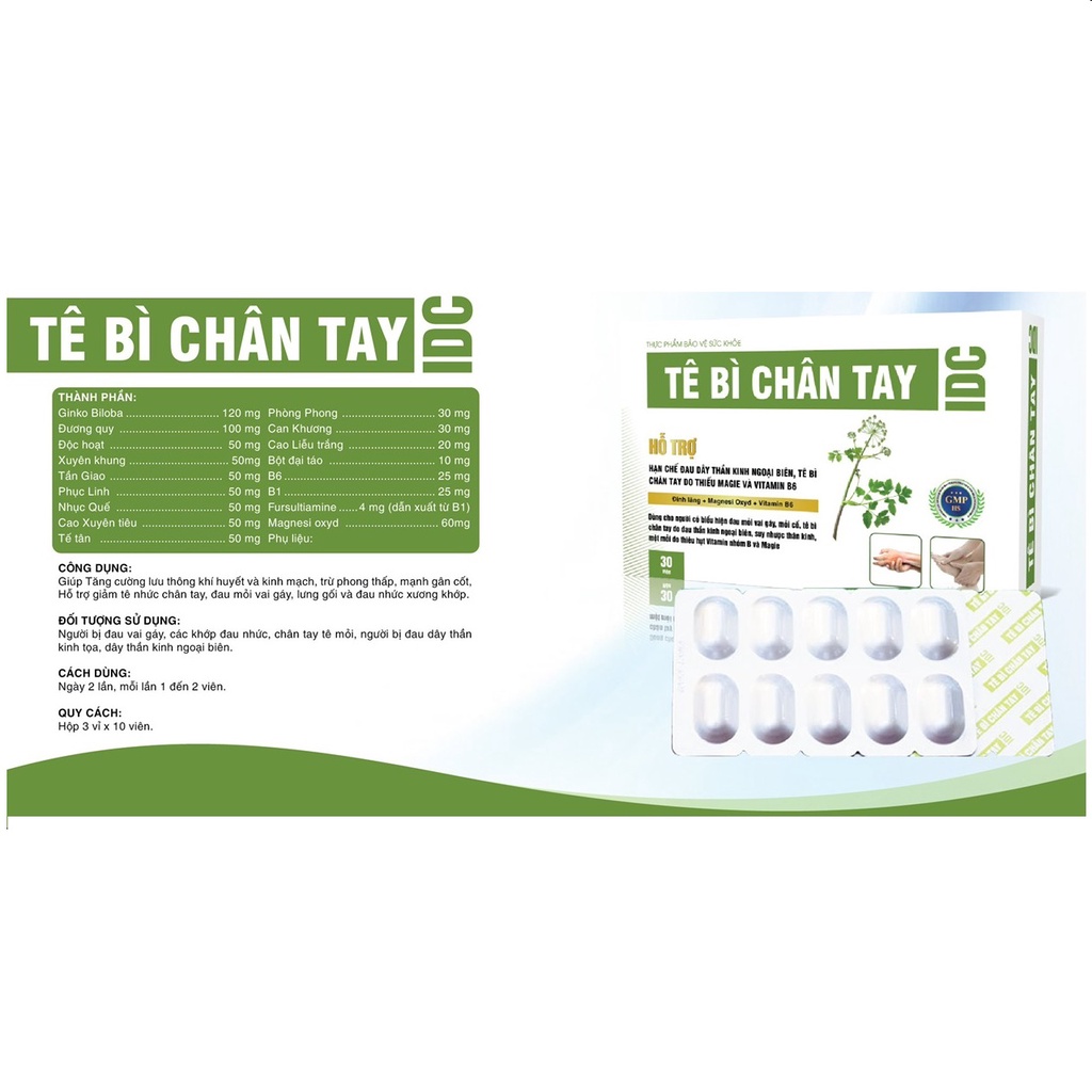 Tê bì chân tay IDC hộp 30 viên giúp hạn chế đau dây thần kinh ngoại biên