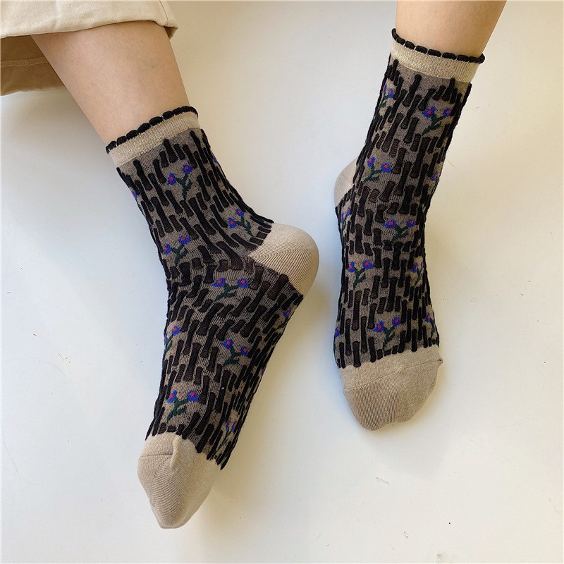 Tất cổ cao Nữ Retro Họa tiết 3D Cotton Vớ Nam nữ Unisex Cao cổ Ulzzang Cá tính