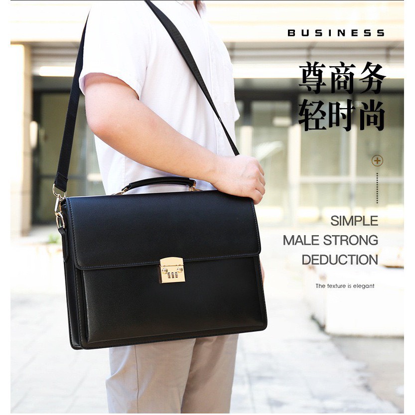 túi máy tính xách tay cho nữ Túi xách cặp da giáo viên đựng laptop 14 inch da bò công sở T21 khóa số (Nâu-Đen) | BigBuy360 - bigbuy360.vn