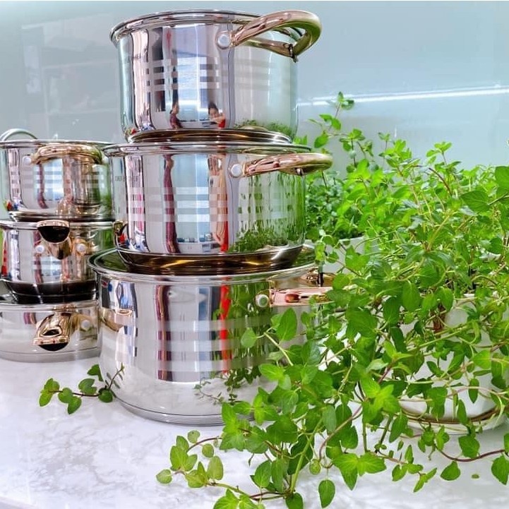 BỘ NỒI 6 MÓN VUNG KÍNH CHEF&amp;CHEF ĐÁY TỪ 5 LỚP CÔNG NGHỆ ĐỨC CAO CẤP