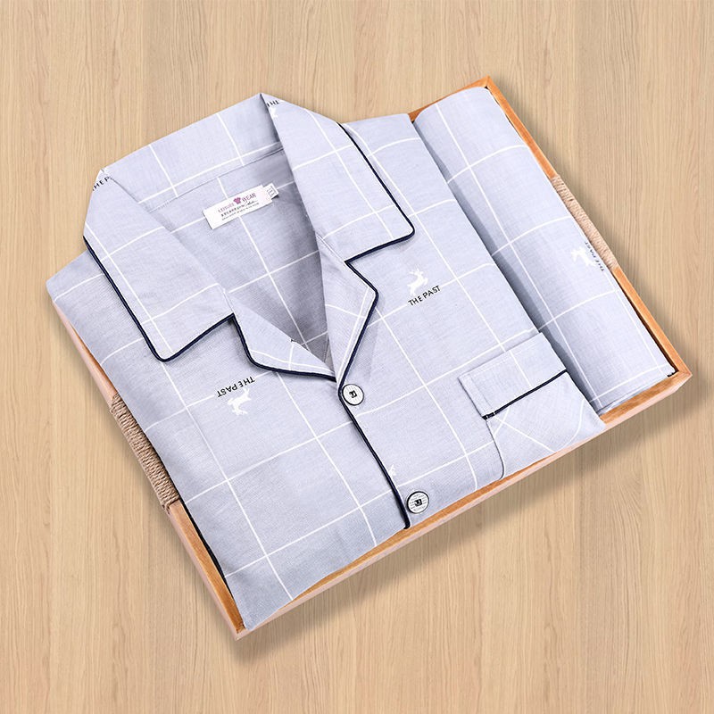 đồ ngủ  100% cotton pyjama nam dài tay áo nịt nam mỏng mùa xuân và thu nam size lớn bộ đồ phục vụ tại nhà cho thanh niên | BigBuy360 - bigbuy360.vn