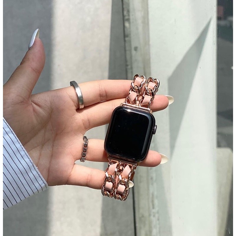 dây théo phối da hồng cực xinh dành cho applewatch