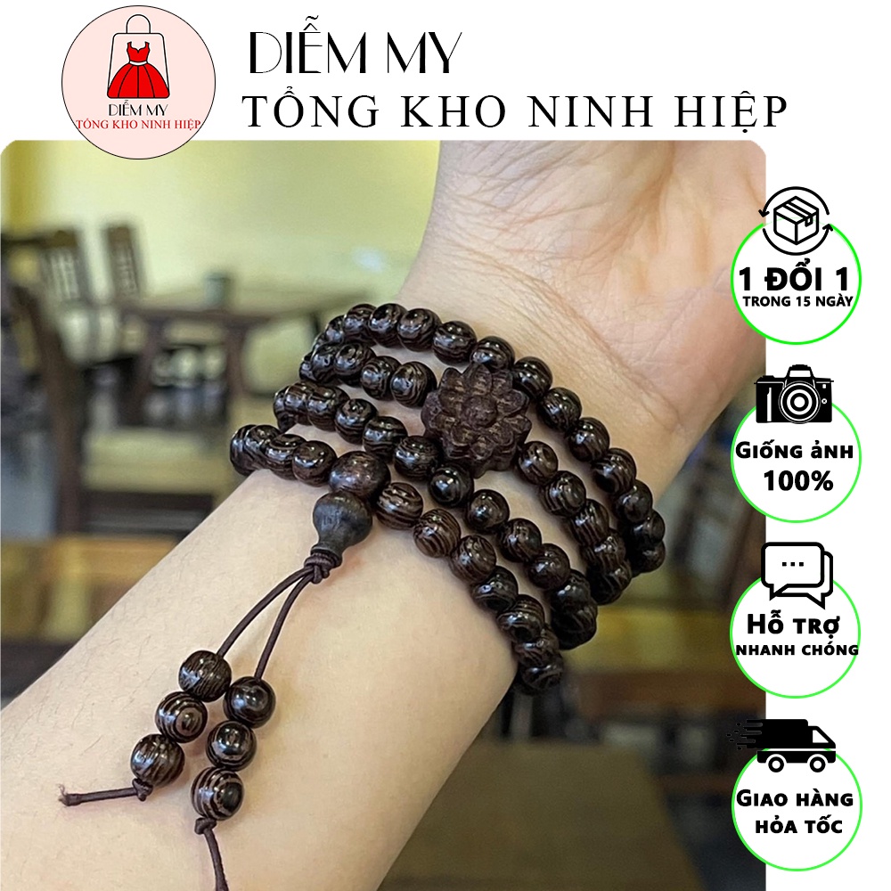 Vòng Trầm Mix Hoa Sen Biểu Tượng Của Phật, Cỏ 4 Lá Đá Ngọc Bích May Mắn Phong Thủy - Diễm My Shop
