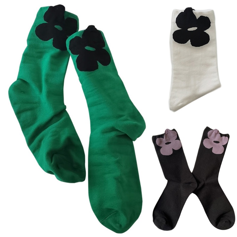 YOUYO Vớ cotton cổ thuyền họa tiết hoa màu sắc tương phản phong cách Harajuku Hàn Quốc cho nữ sinh