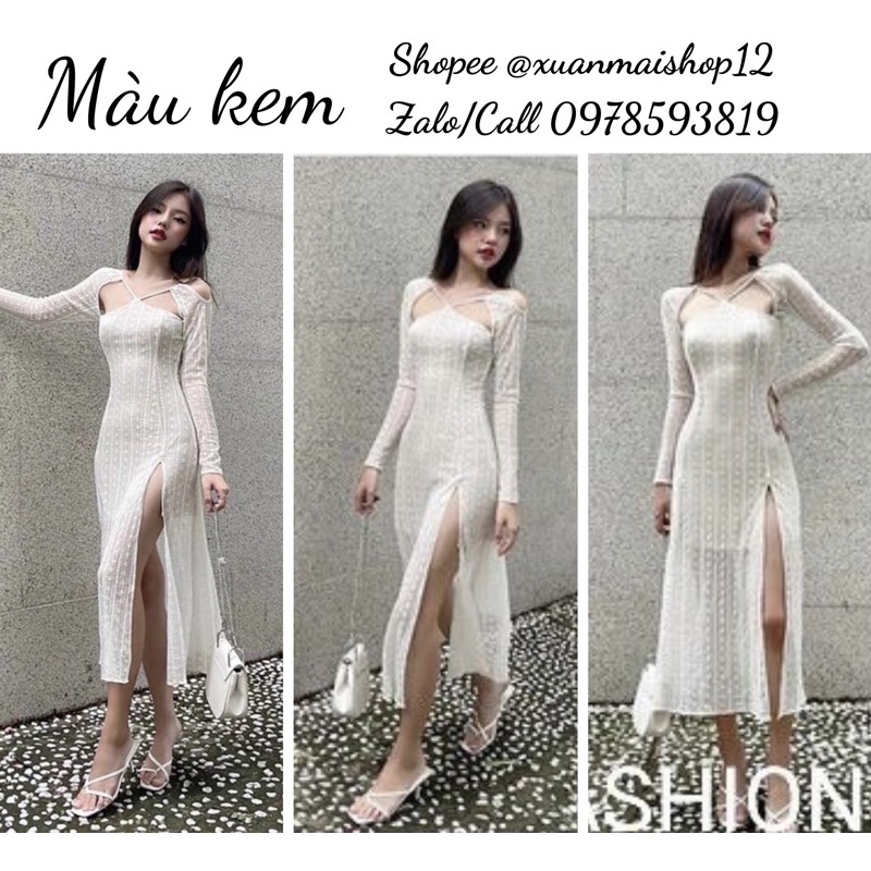 [Mã 44FASHIONSALE80 giảm 10K đơn 50K] [FREESHIP] Đầm midi thiết kế xẻ tà cổ yếm ren nổi siêu xinh hot tóp tóp | BigBuy360 - bigbuy360.vn
