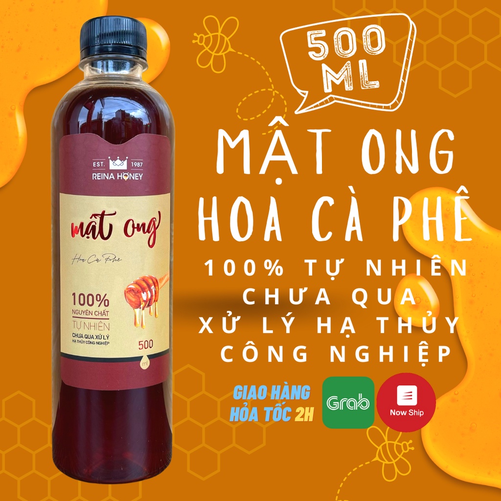 0.5 LÍT (0.6-0.7kg) Mật Ong Hoa Cà Phê Nguyên Chất Chưa Qua Xử Lý Công Nghiệp - 100% Tự Nhiên - Chai Nhựa - Reina Honey