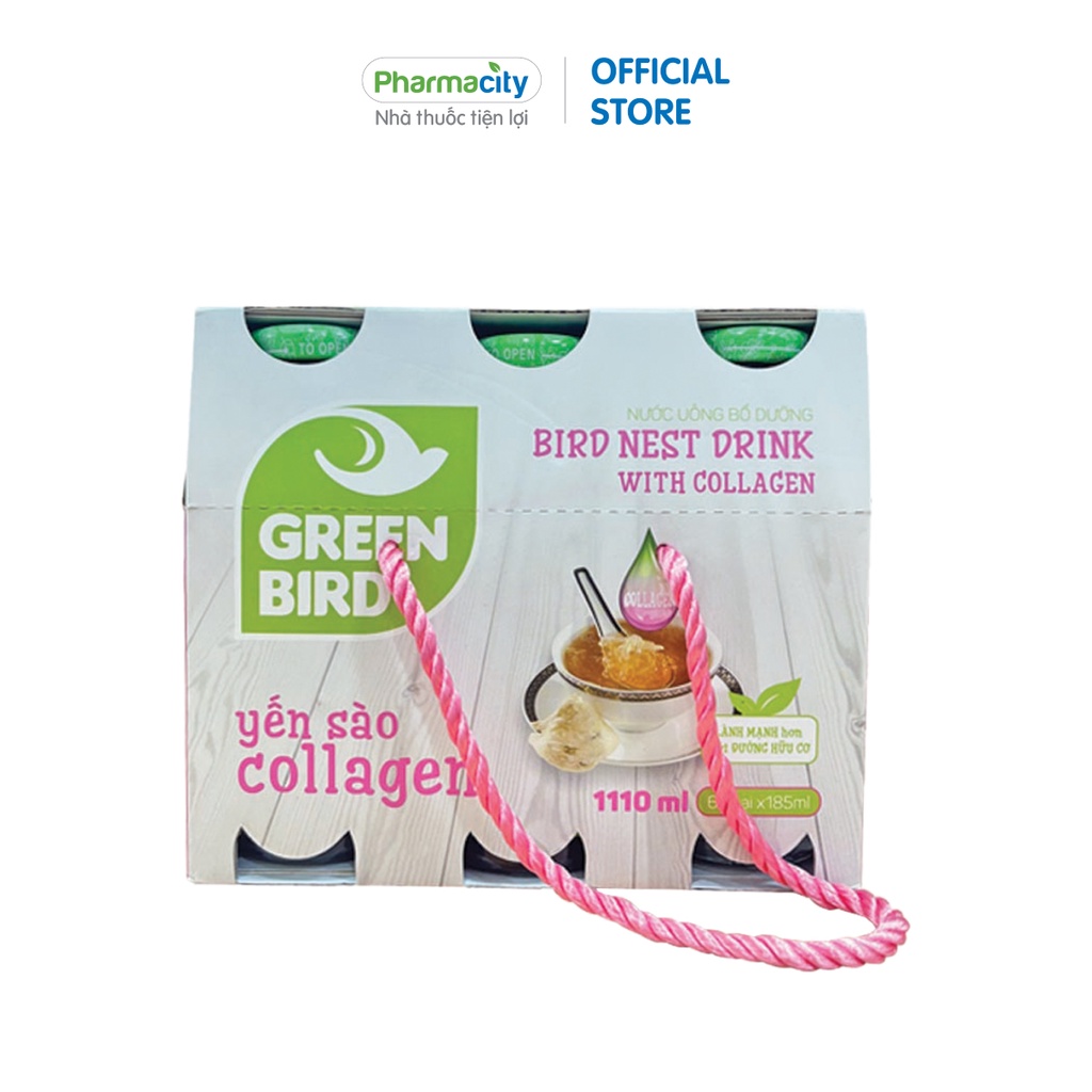 Nước yến sào Nutriest collagen Greenbird 185ml (lốc 6 chai)