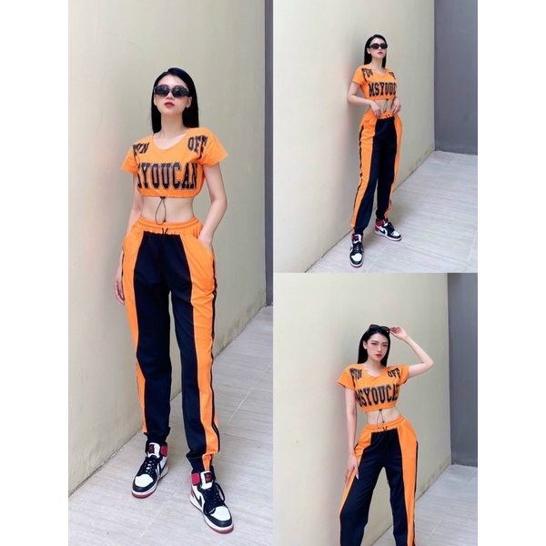 Bộ quần jogger áo croptop tập gym, aerobic, dance siêu cá tính chất cotton đẹp