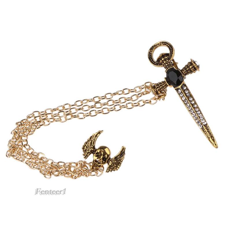 [Fenteer1] Trâm Cài Áo Nam Hình Đầu Lâu Pha Lê Tua Rua Phong Cách Punk