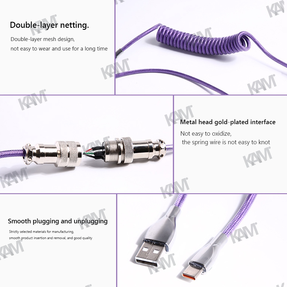 Kam 104keys Bàn phím cơ học Cáp cuộn Loại C Cổng USB tùy chỉnh Cáp 3M Thí điểm Cáp cuộn cho phụ kiện bàn phím chơi game Máy tính Máy tính để bàn Trang trí máy tính