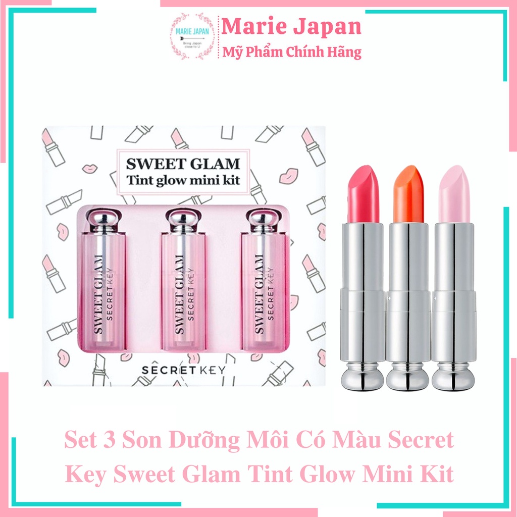 Set 3 Son Dưỡng Môi Có Màu Secret Key Sweet Glam Tint Glow Mini Kit