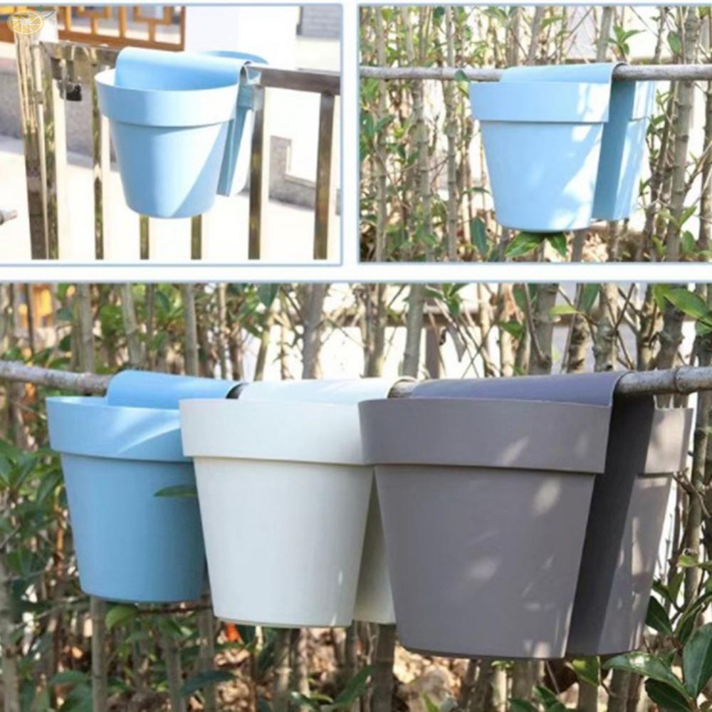 【VARSTR】Plant Pots Hanging Large PP Metal Resin Planter Easy Attach Rail Fence