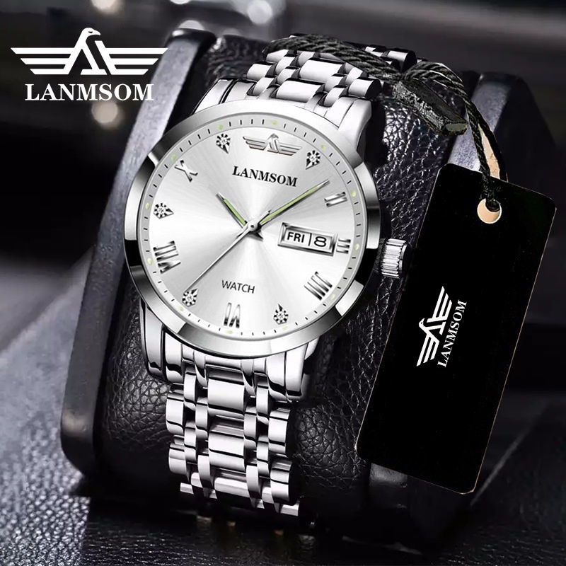 Đồng hồ nam cao cấp LANMSOM mặt kính chống xước,khung thép không gỉ có lịch sang trọng | BigBuy360 - bigbuy360.vn