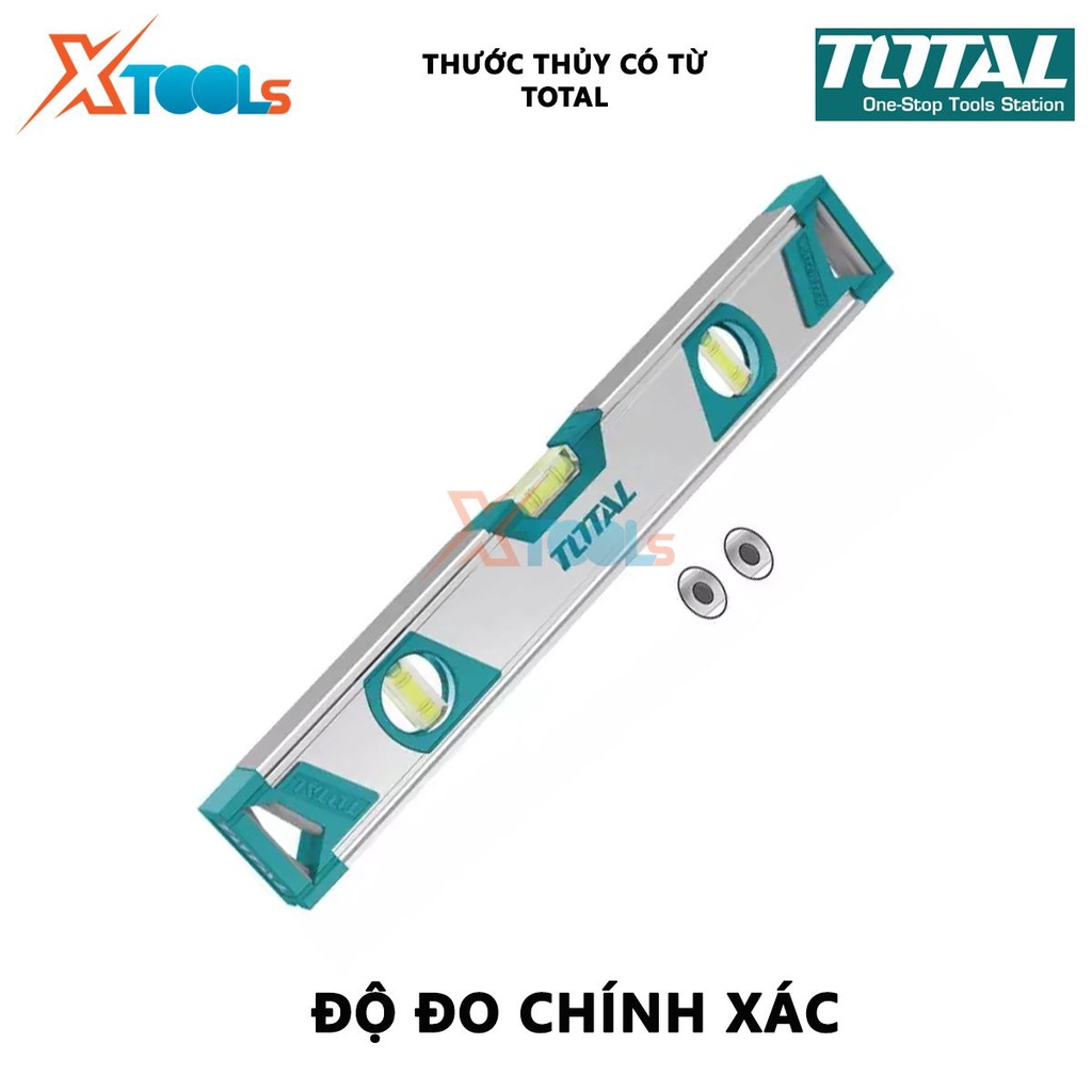 Thước thủy có tử TOTAL | thước thủy nam châm 2 nam châm mạnh mẽ, Chiều dài 40cm-150cm, Độ dày thanh nhôm 1.5mm, Trọng lư