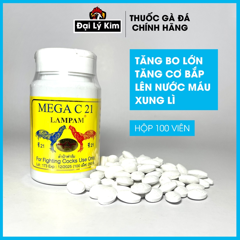 Dinh dưỡng nuôi gà đá tăng bo Mega C21, hủ 100 viên, nhập khẩu Thái Lan chính hãng