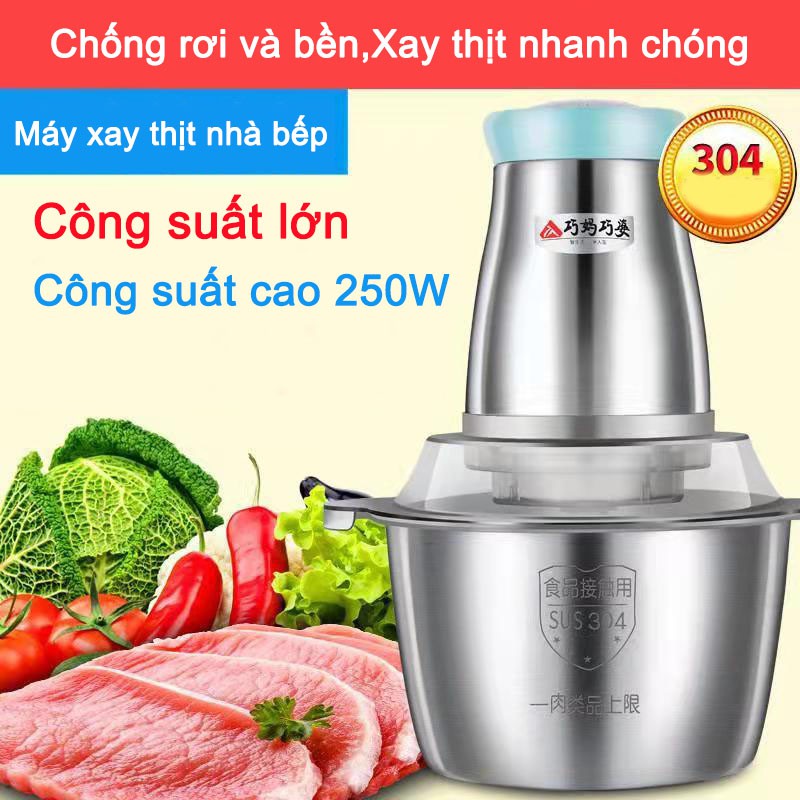 Máy xay thịt đa năng, xay tỏi ớt bằng điện cối inox 3 lít dễ dàng rửa sạch- BH 12 tháng - Kèm Quà Tặng