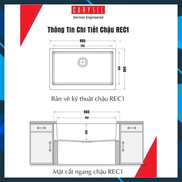 Chậu rửa chén nhân tạo Carysil REC1, công nghệ Đức, bảo hành 03 năm