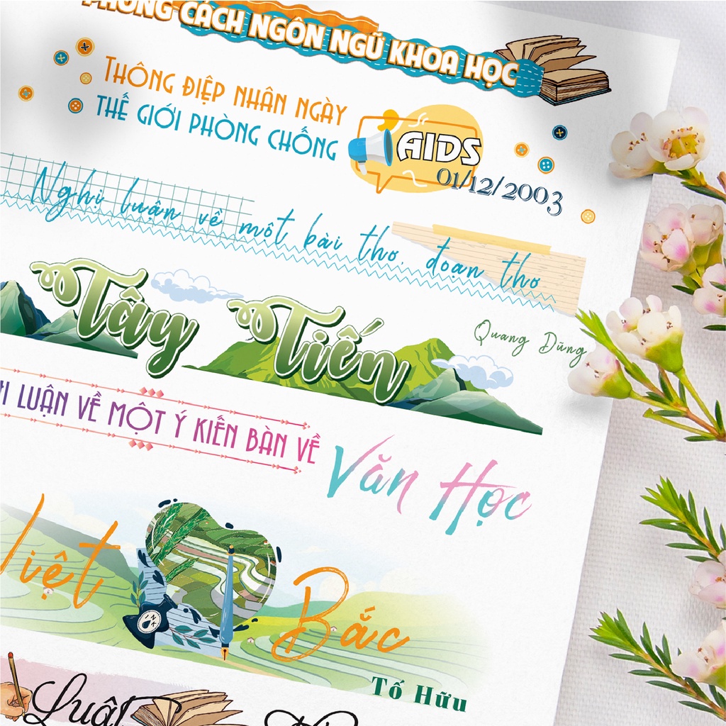 Tựa đề văn học lớp 12, sét 60 miếng sticker 8 tấm (giao hàng trong vòng 7-15 ngày nếu shop cắt)