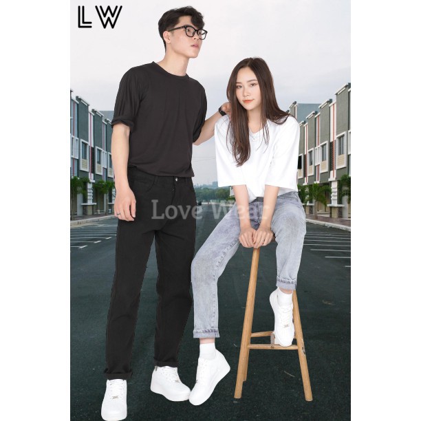 Quần jean, ống suông, baggy, set Đồ đôi jeans nam nữ tặng ngay, áo thun Unisex, COUPLE, HOT TREND phong cách Hàn Quốc LW