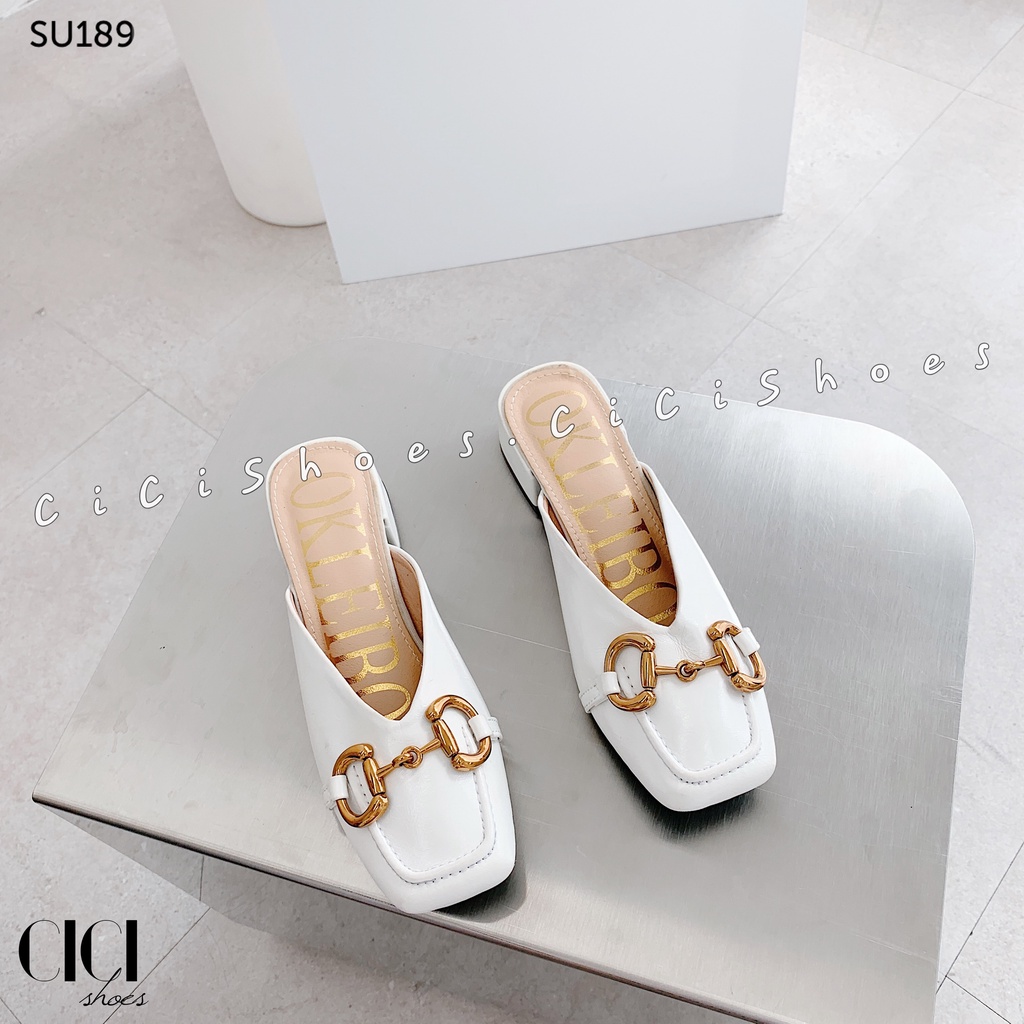 Giày sục nữ CiCi Shoes gót vuông 2cm, sục mũi vuông xích đồng - SU189