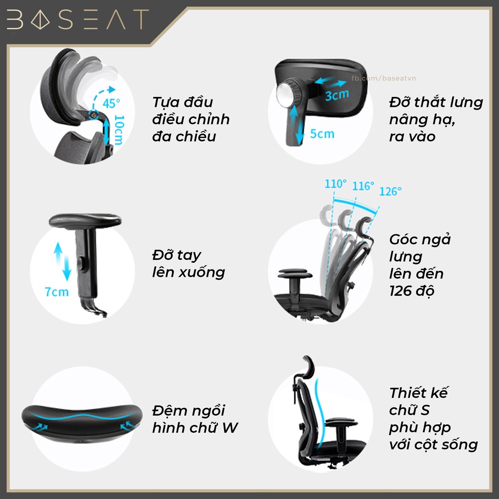 SIHOO M18 có kê chân - Ghế lưới văn phòng thiết kế công thái học Ergonomic, đỡ thắt lưng nâng hạ, điều chỉnh cột sống