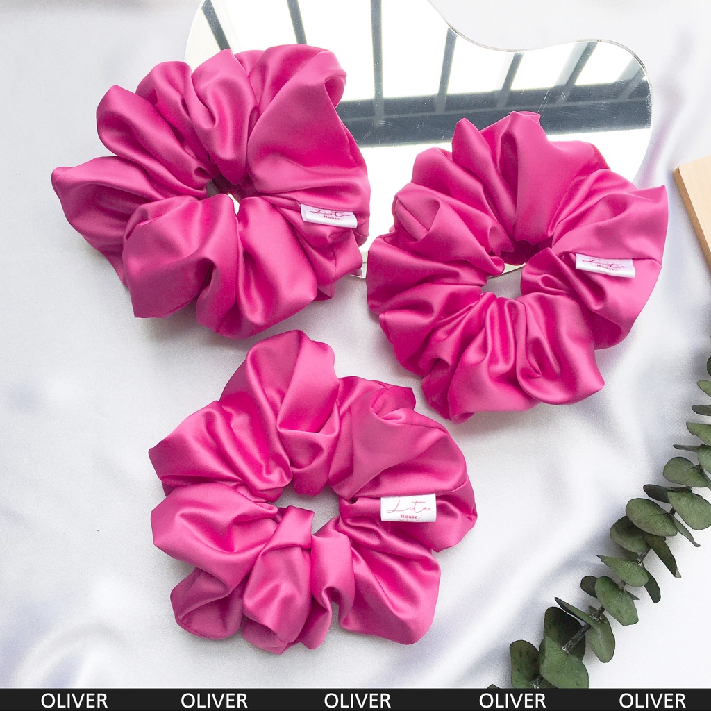 OLIVER - Dây chun buộc tóc Satin lì Scrunchies Handmade I Hot Pink