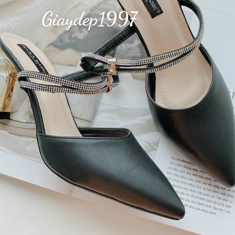 Giày Cao Gót Mũi Nhọn Quai Đính Đá Da Lỳ Gót Đồng 7 Phân, Sang Chảnh, Nữ Tính - Mã XXXXXX