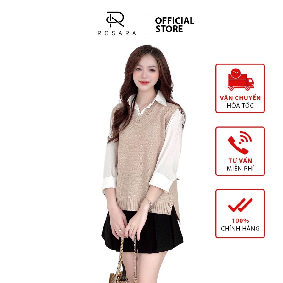 Áo len gile nữ thời trang màu be freesize Rosara SP75 | BigBuy360 - bigbuy360.vn