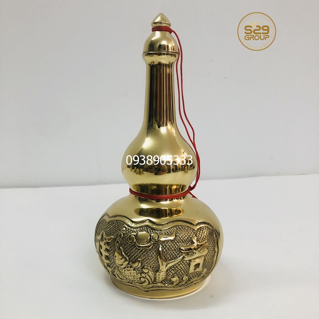 Nậm rượu(hồ lô đựng rượu) bằng đồng thau vàng bóng cao 18cm,phụ kiện thờ cúng