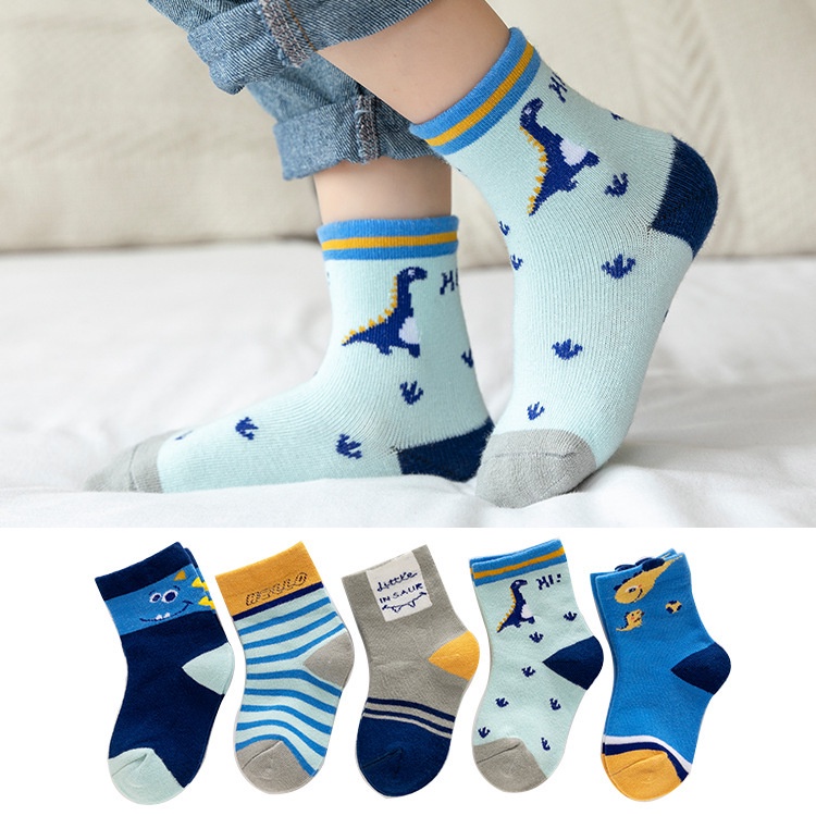 Set 5 Tất Cho Bé Trai Bé Gái In Hình Đáng Yêu Dày Ấm Cao Cổ Chất Cotton