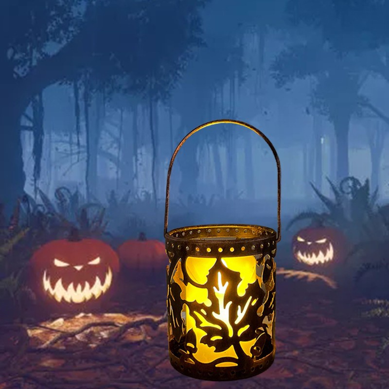 SPMH Halloween Hollow Wrought Iron Candle Holder Small Lantern Atmosphere Decoration