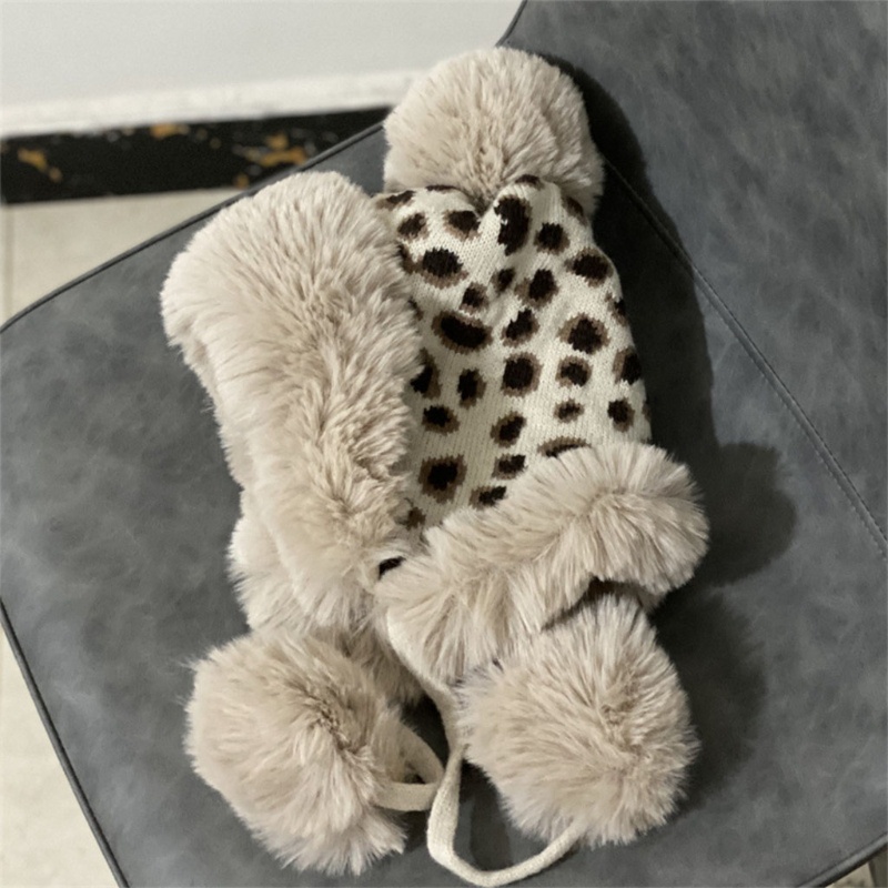 Mũ Len Dệt Kim In Họa Tiết Da Báo 5 Màu Tùy Chọn Thời Trang