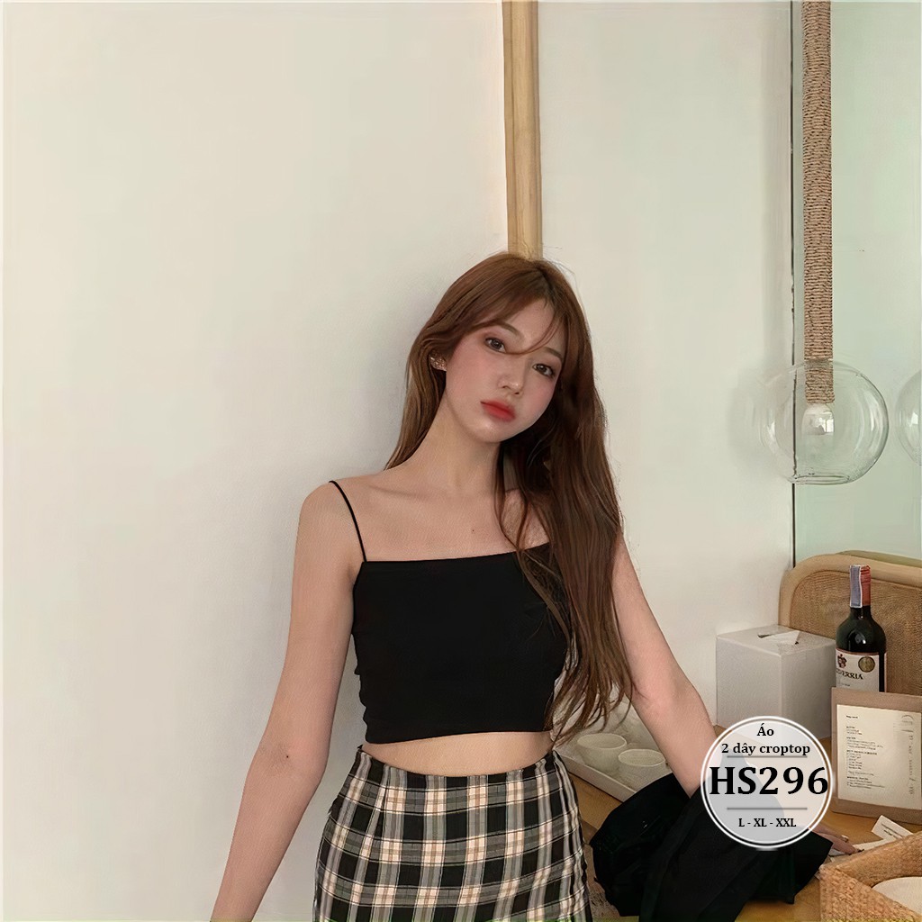 Áo 2 dây sợi bún bigsize 55-90kg HS296 - kiểu áo croptop bigsize - chất thun co giãn tốt, mặc mát - màu trắng đen