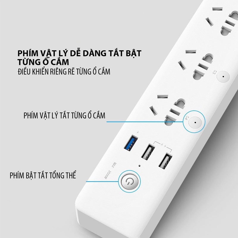 Ổ cắm điện thông minh Xiaomi Gosund CP5 Wifi 3 USB, kết nối App mihome