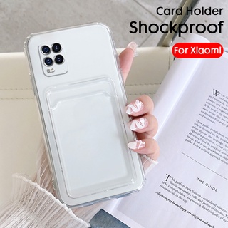 Ốp Điện Thoại Silicone Trong Suốt Chống Sốc Có Ngăn Đựng Thẻ Cho Xiaomi Mi 9T 10T 11T 11 Lite Poco F3 X3 M3 Redmi Note 8 9
