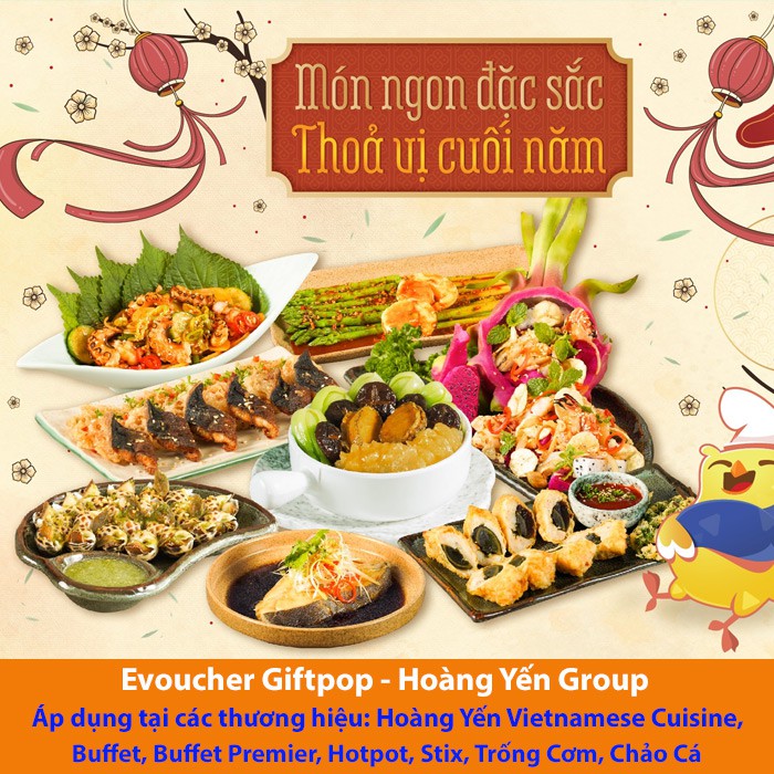 HCM [Evoucher] Áp dụng tại Hoàng Yến VN Cuisine, Buffet, Buffet Premier, Hotpot, Stix, Trống Cơm, Chảo Cá trị giá 200k