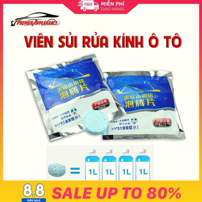 Viên Sủi Rửa Kính Ô Tô, Tẩy Sạch Những Vết Bẩn Dính Trên Kính Ô Tô, 1 Viên Pha Được 4 Lít Nước, An Toàn Khi Sử Dụng