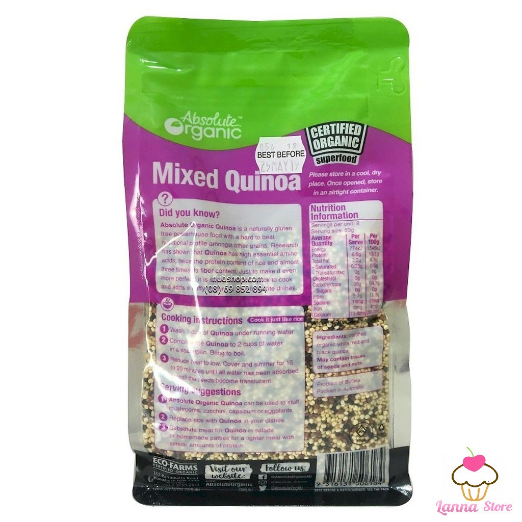 Hạt diêm mạch Quinoa Mix Absolute Organic 400gram của Úc Có tem chống giả bộ công an