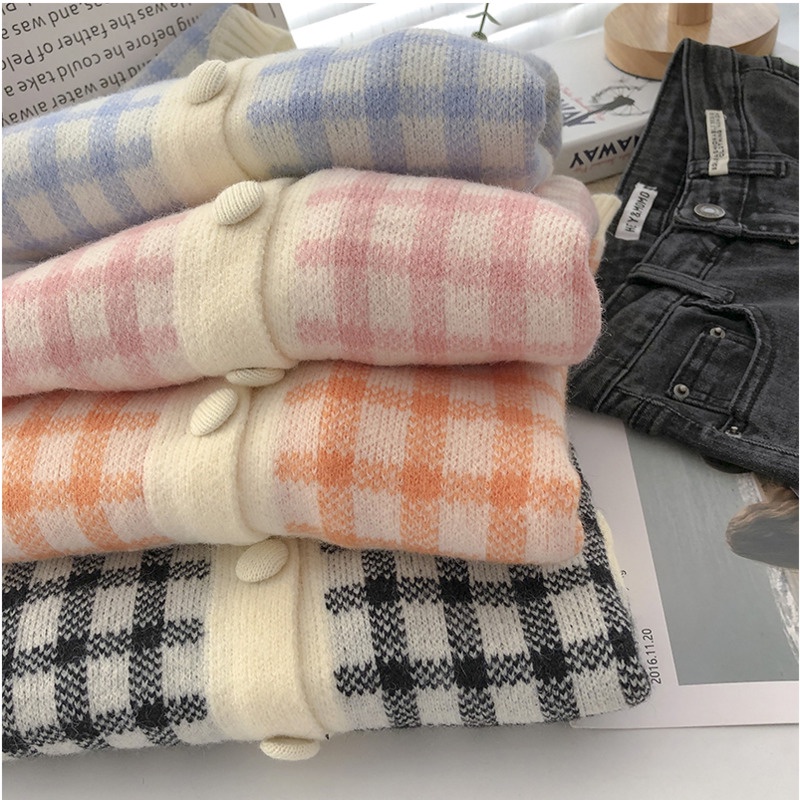 Áo Cardigan Dệt Kim Tay Dài Cổ Tròn Phối Hàng Nút Đơn Phong Cách Retro Hàn Quốc