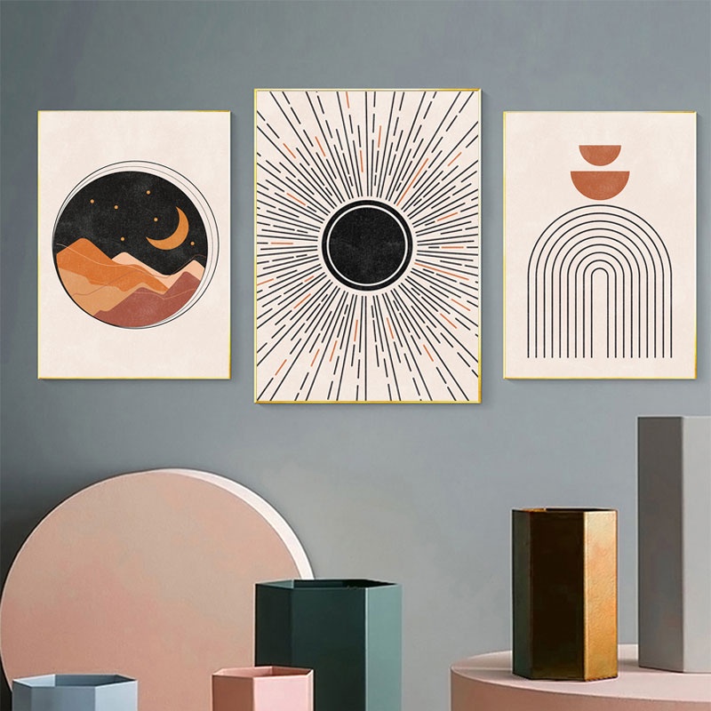 Tranh vải canvas treo tường in hình mặt trăng và mặt trời tương phản phong cách hiện đại trang trí phòng khách đa năng