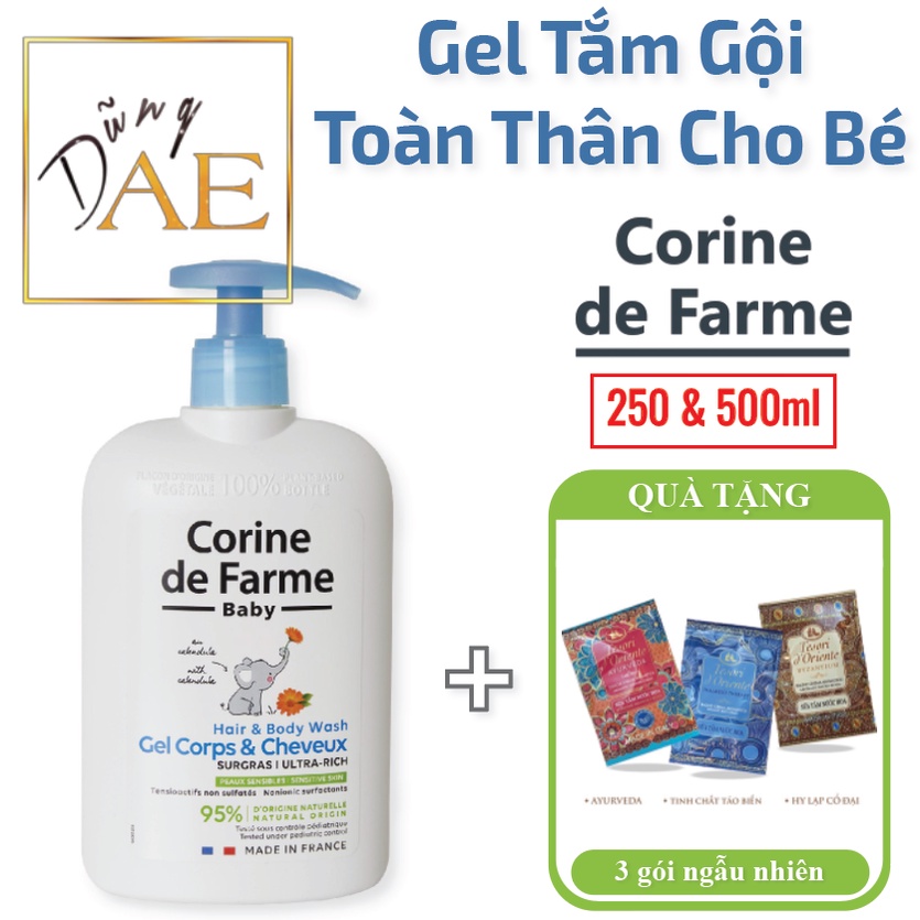 Gel Tắm Gội Cho Bé Corine De Farme Hair &amp; Body Wash Ultra Rich làm sạch nhẹ nhàng, dưỡng ẩm làn da