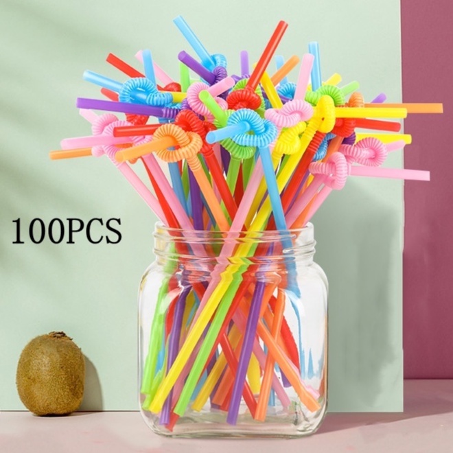 Set 100 Ống Hút Nhựa Nhiều Màu Chịu Nhiệt Tốt