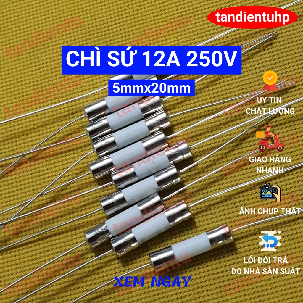10 CHIẾC CẦU CHÌ SỨ CHÂN CẮM KÍCH THƯỚC 5mm x 20mm 12A 250V, 12.5A 250V